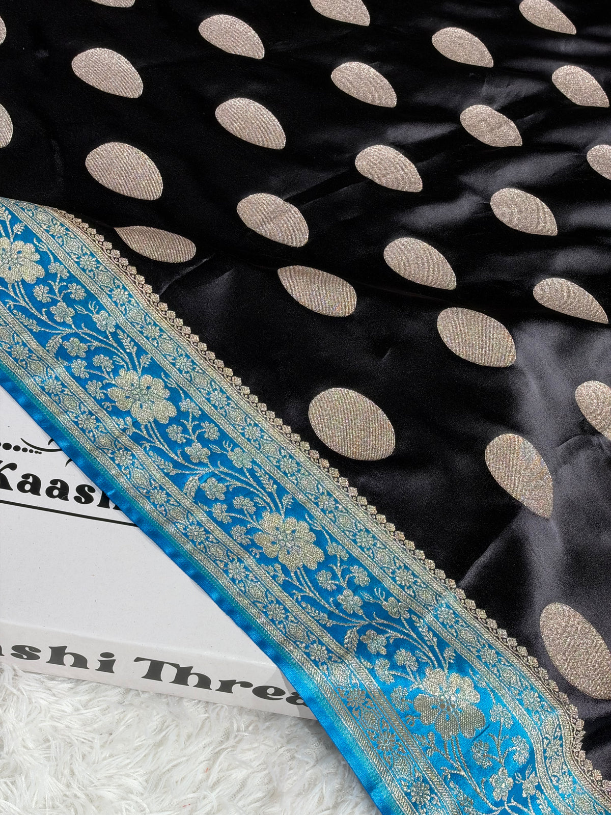 Black & Light Blue Mashru Kataan Silk Saree with Dollar Buta Woven Design & Rich Zari Pallu | MKS850