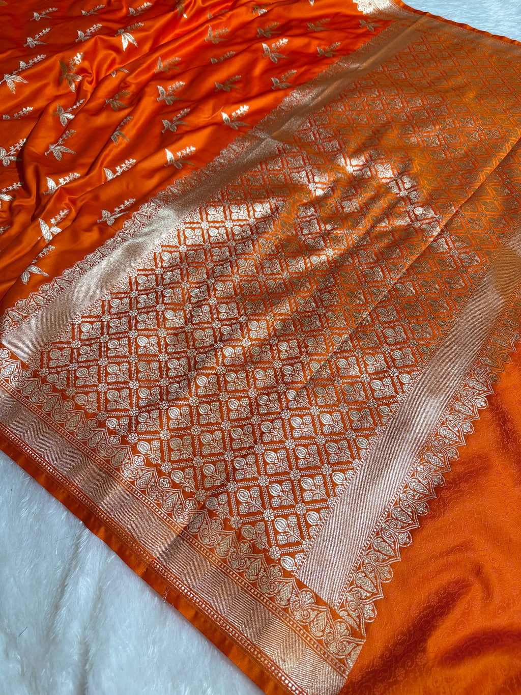 Orange Color Mashru Banarsi Satin Saree MKS086