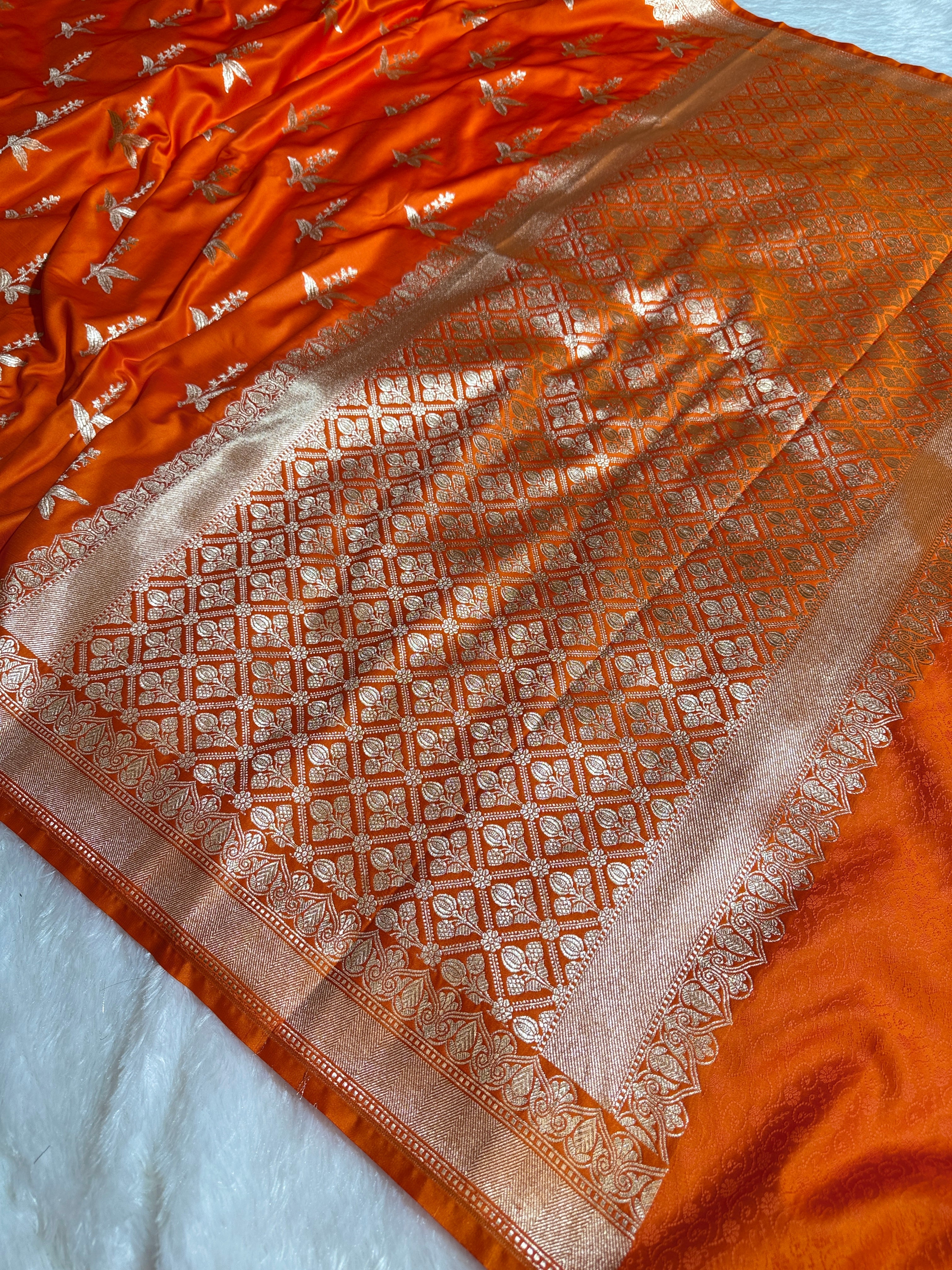 Orange Color Mashru Banarsi Satin Saree MKS086