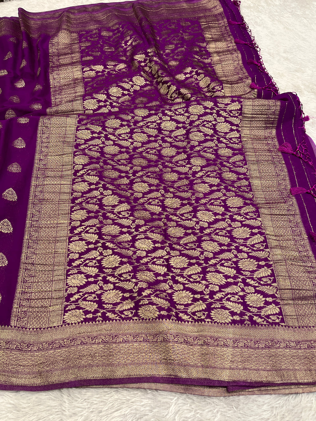 Chinon Silk Buta Zari Magenta Color Saree CN01