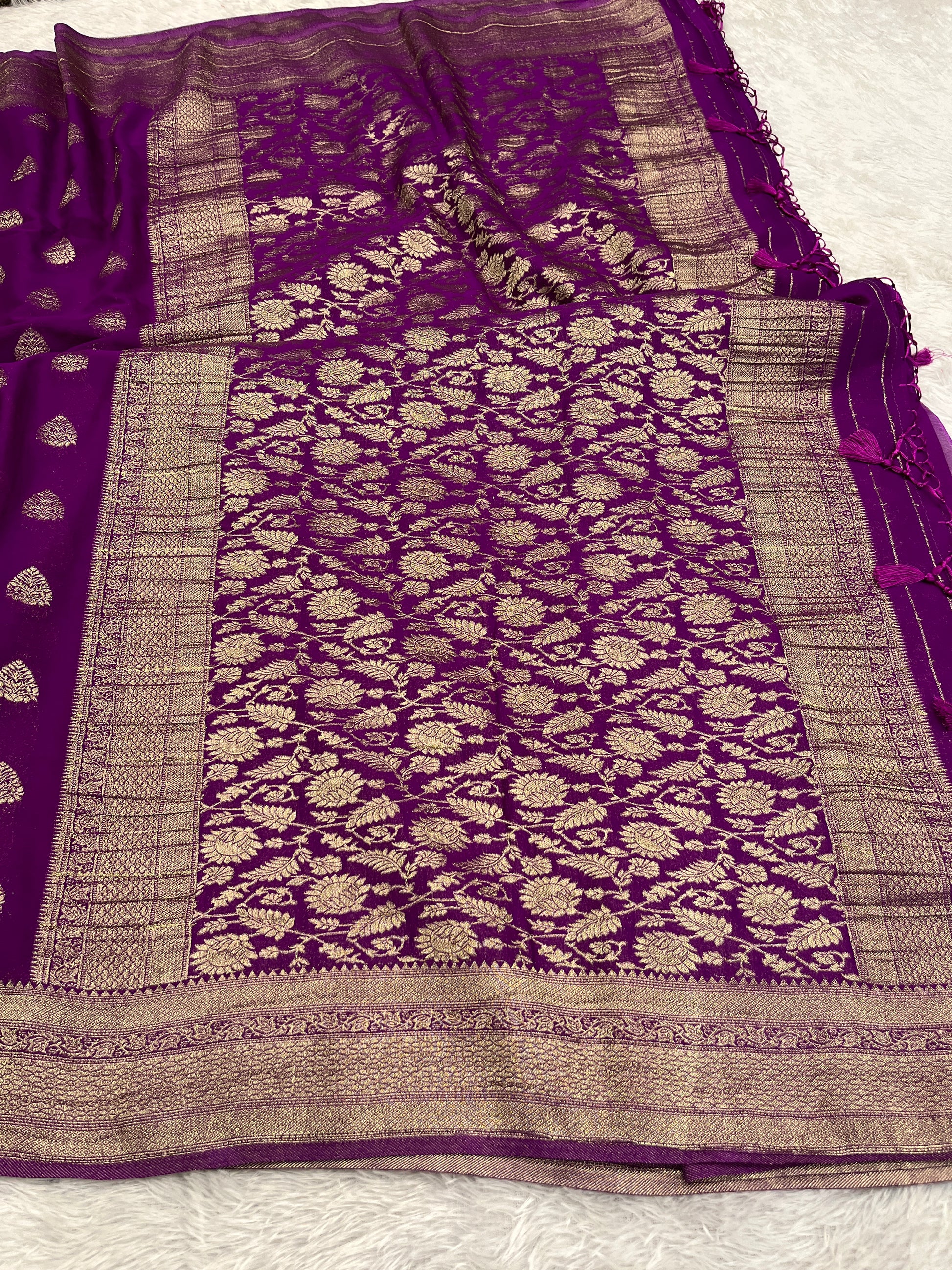 Chinon Silk Buta Zari Magenta Color Saree CN01