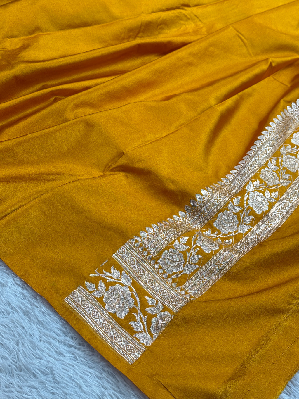 Mustard Banarasi Mashru Silk Saree with Jacquard Woven Jaal Design MKS145