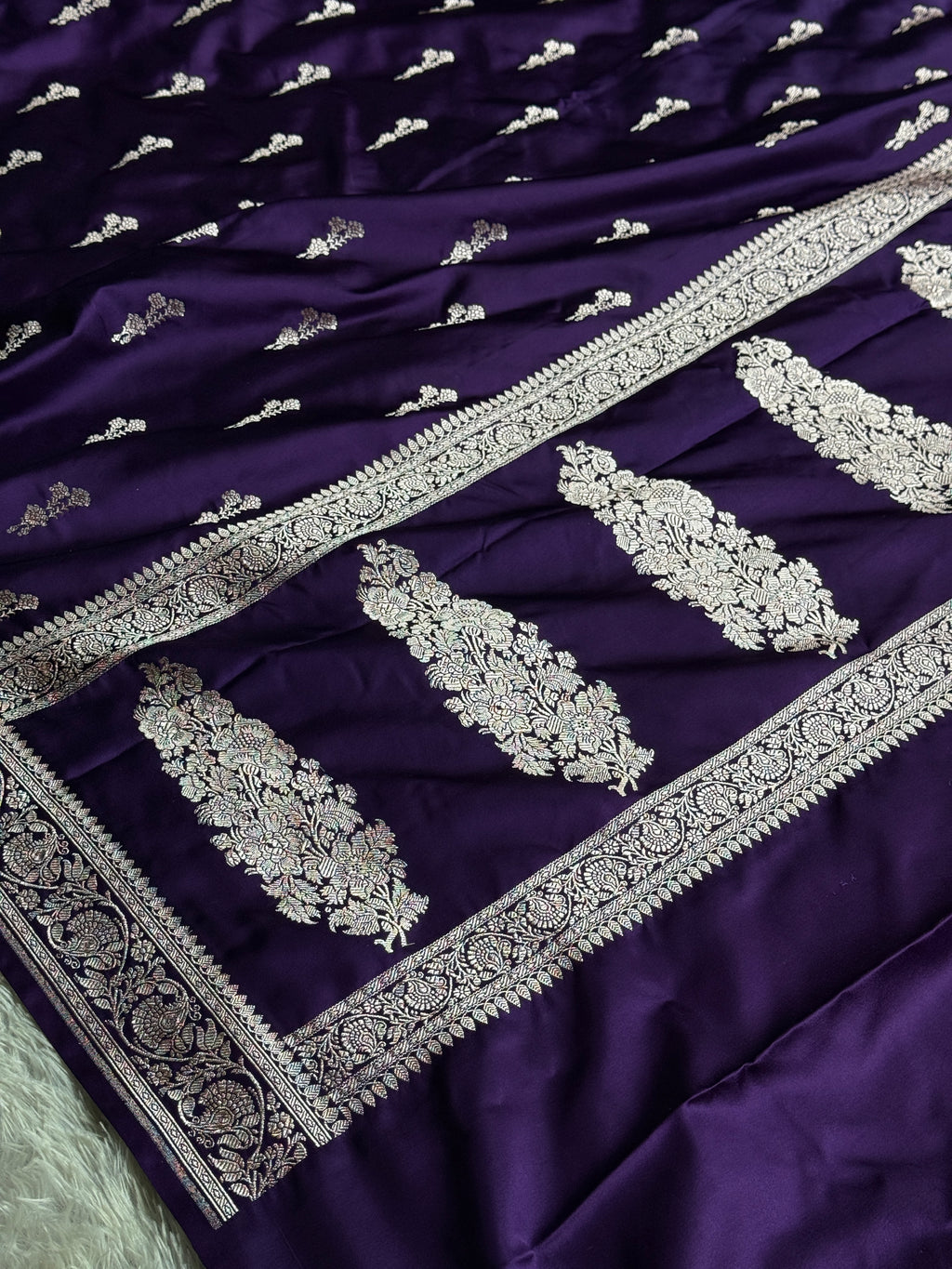 Royal Purple Buta Woven Banarasi Satin Mashru Silk Saree – MKS333 💜✨
