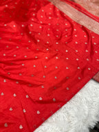 Red Banarasi Dupion Silk Saree with Embossed Antique Zari Weaving & Rich Antique Zari Pallu | STF85