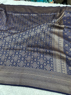 Navy blue Banarasi Dupion Silk Saree with Embossed Antique Zari Weaving & Rich Antique Zari Pallu | STF97