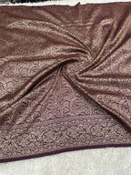 Wine Banarasi Dupion Silk Saree with Embossed Antique Zari Weaving & Rich Antique Zari Pallu | STF67