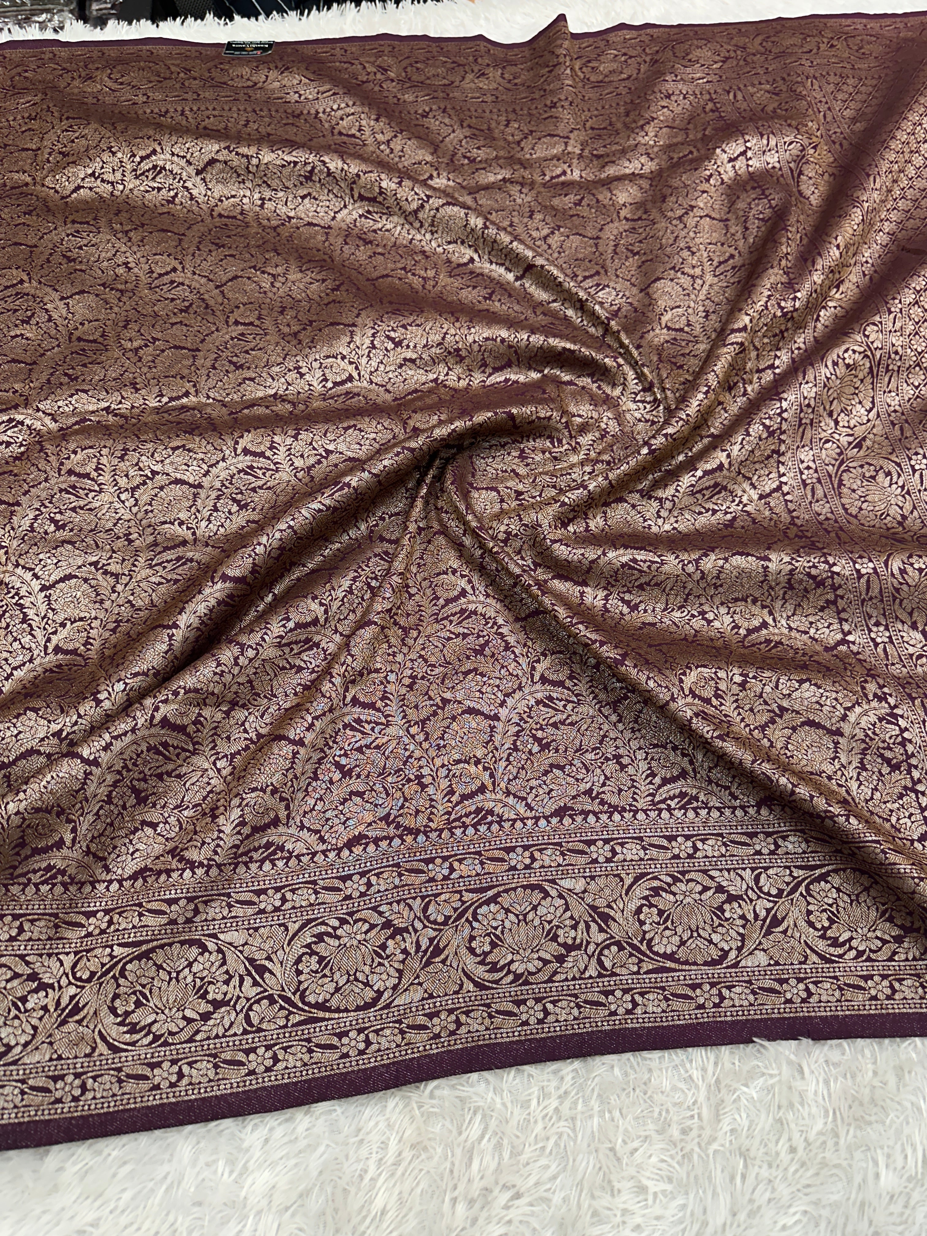 Wine Banarasi Dupion Silk Saree with Embossed Antique Zari Weaving & Rich Antique Zari Pallu | STF67