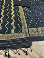 ✨ Banarasi Jacquard Gap Buti HO Silk 3-Piece Unstitched Dress Material MSS18