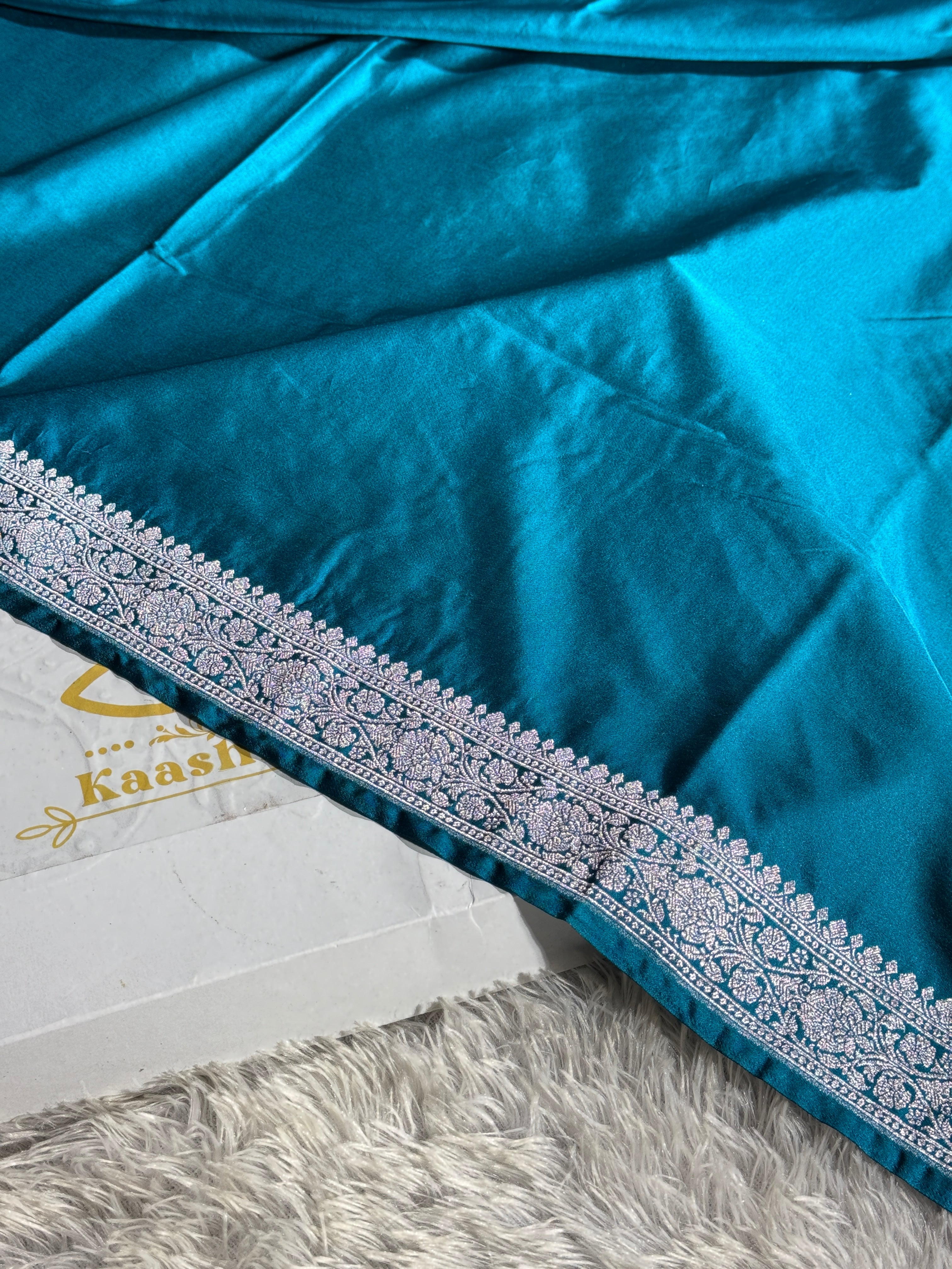 Rama Blue Banarasi Mashru Silk Saree with Pallu Border Woven Design MKS162