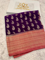 Chinon Silk Karry  Buta  Design Wine with Red color  Saree CN07