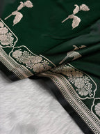 Banarasi Mashru Kataan Silk Saree Featuring Flower Buta Design with Ikkat Border and Zari Pallu – MKS409