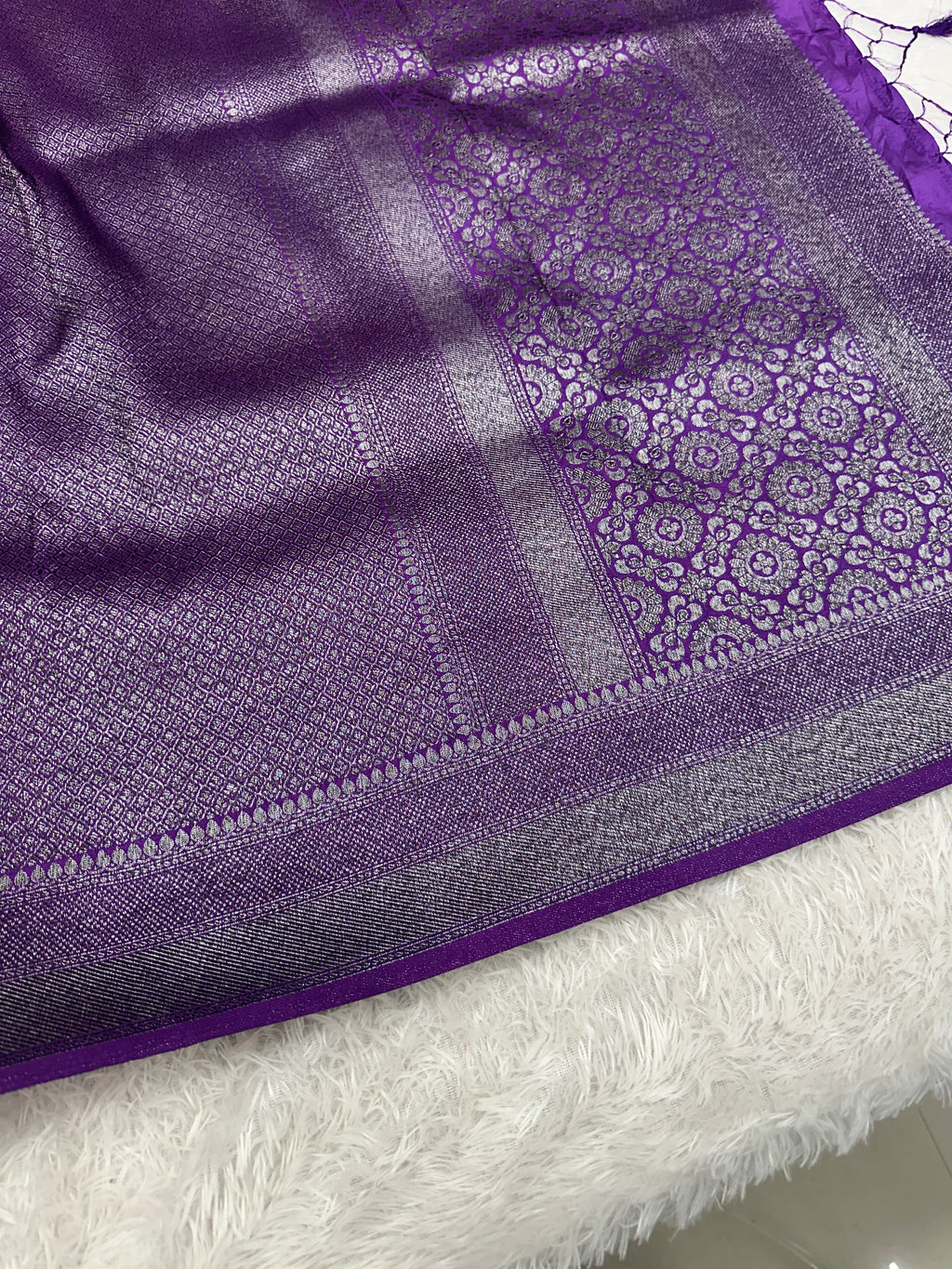STF56 – Regal Purple Dupion Saree with Embossed Square Woven Designs