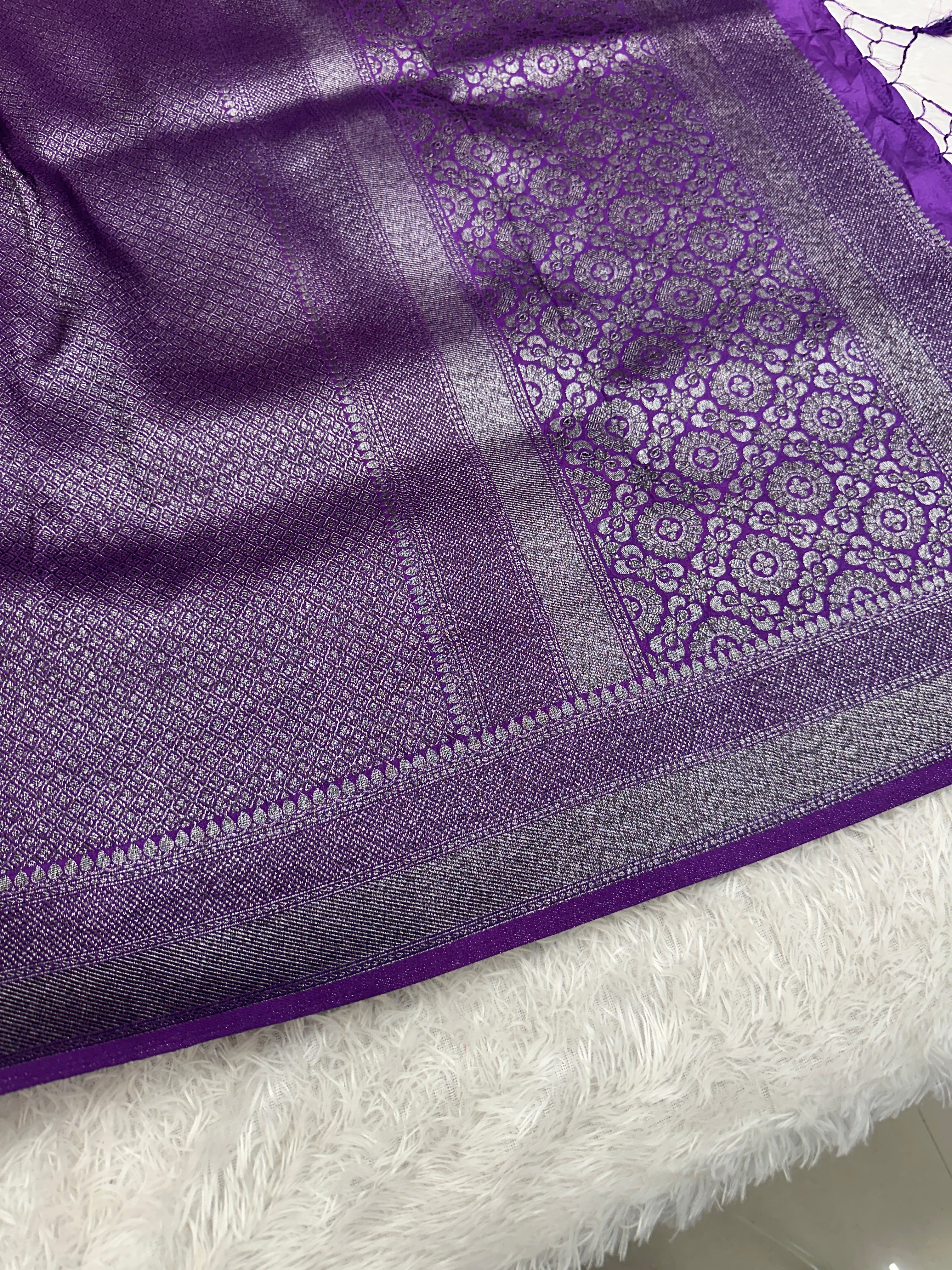 STF56 – Regal Purple Dupion Saree with Embossed Square Woven Designs