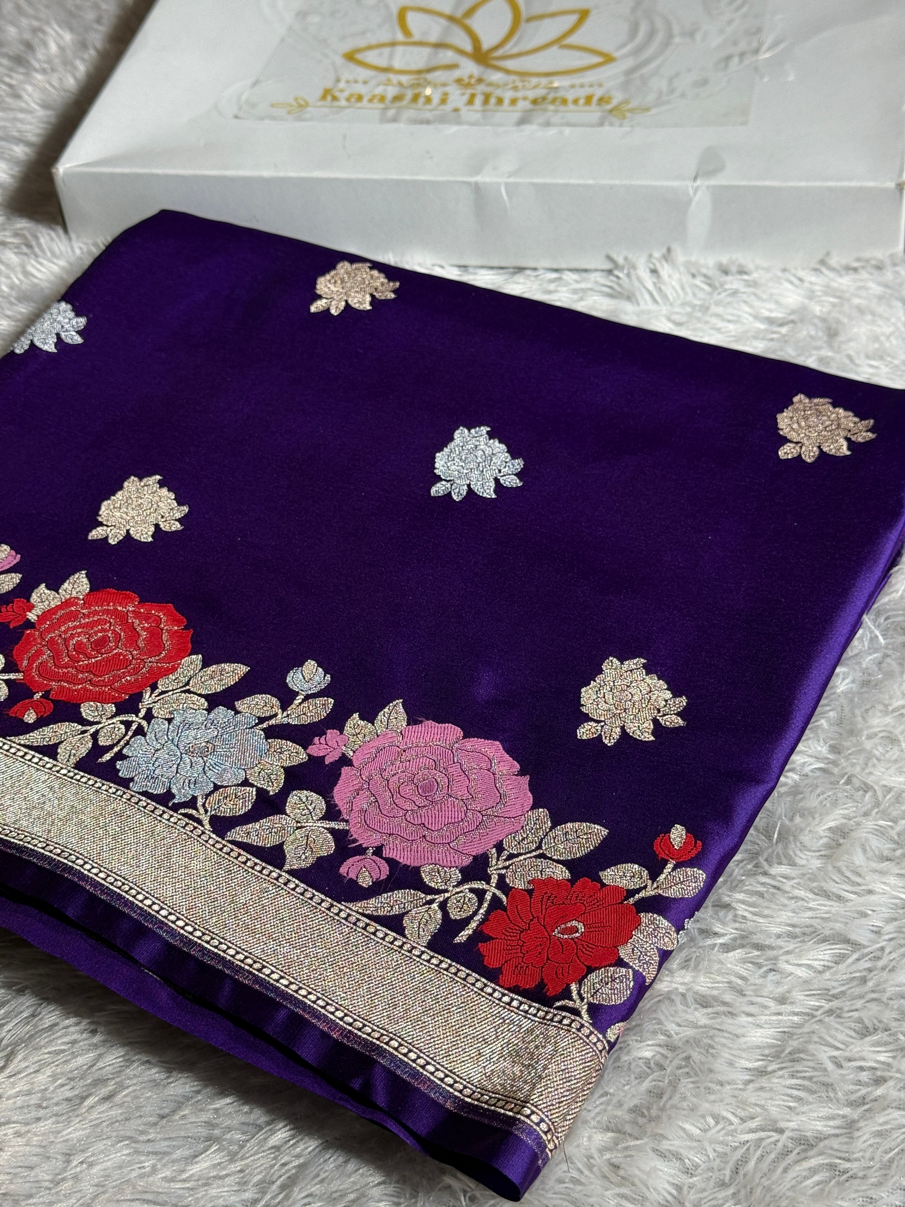 Purple Mashru Kataan Silk Saree with Zari Buta & Meenakari Border | Rich Zari Pallu | MKS507