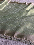 Pista Tissue Silk Saree with Moti Lace & Rich Zari Pallu | TS58