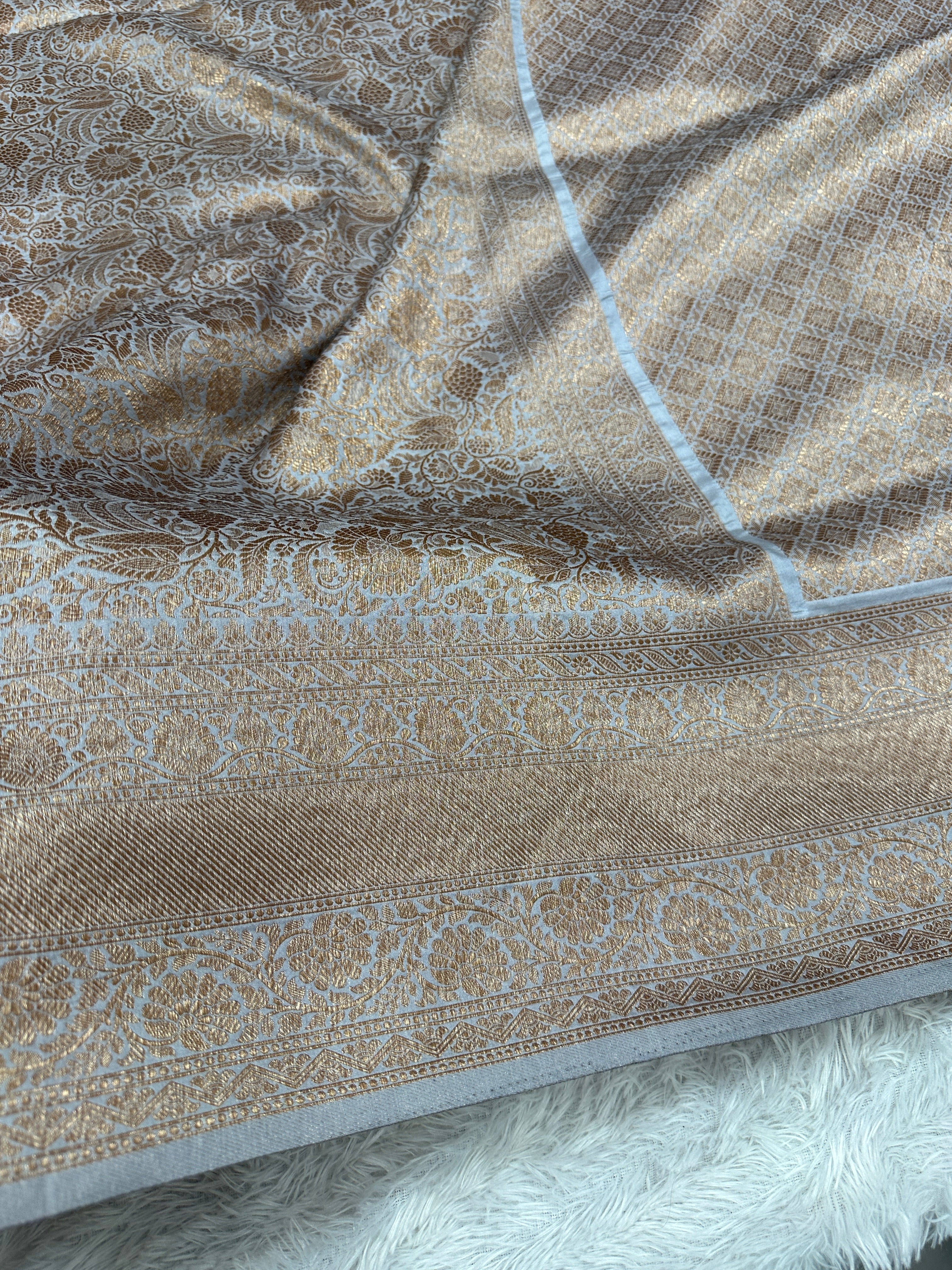 Grey Banarasi Dupion Silk Saree with Embossed Antique Zari Weaving & Rich Antique Zari Pallu | STF71