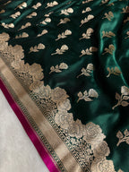 Blue Banarasi Mashru Silk Saree with Jacquard Woven Flower Buta Design MKS087