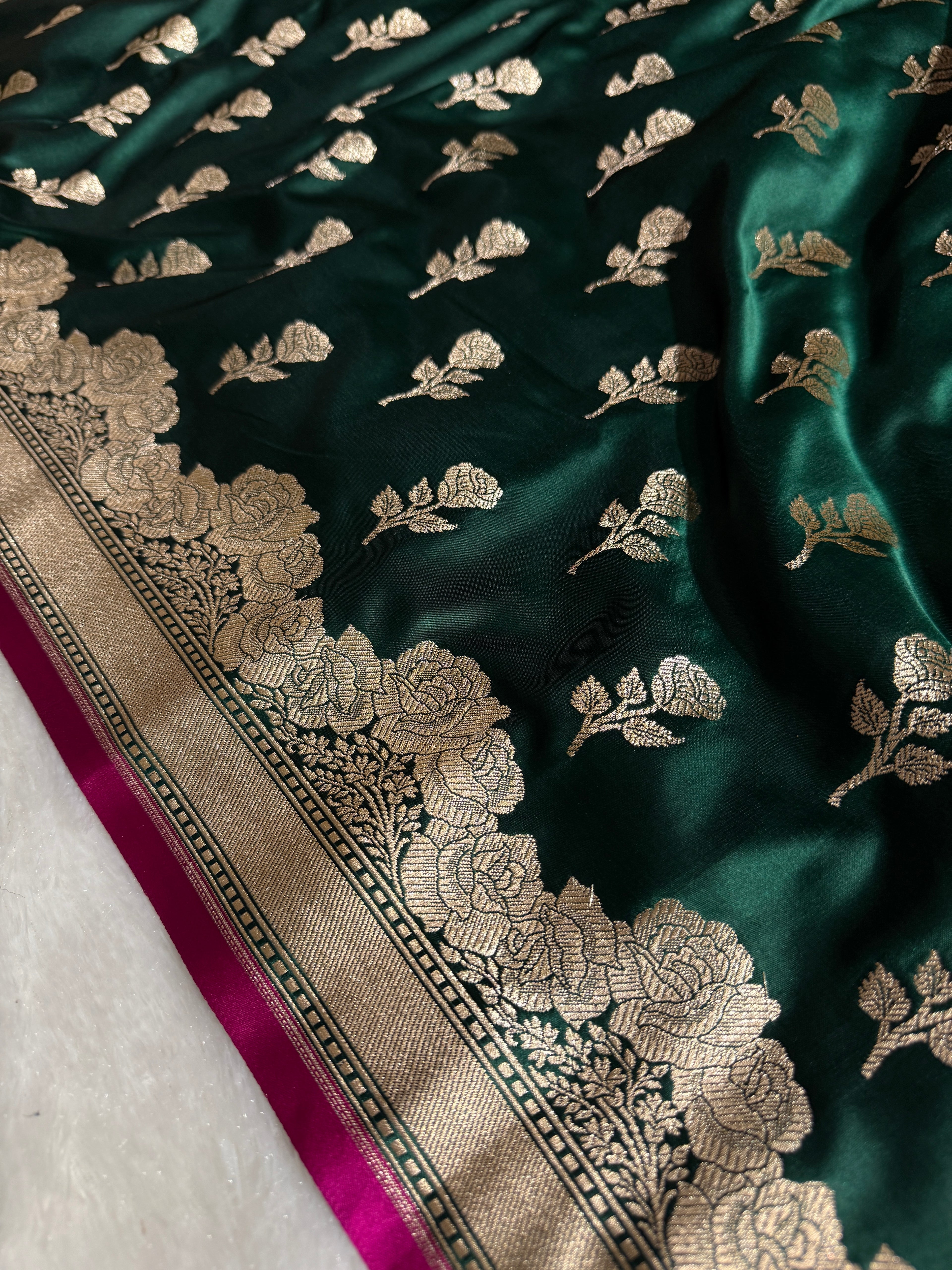 Blue Banarasi Mashru Silk Saree with Jacquard Woven Flower Buta Design MKS087