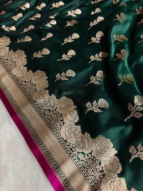Blue Banarasi Mashru Silk Saree with Jacquard Woven Flower Buta Design MKS087