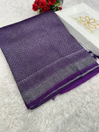 STF56 – Regal Purple Dupion Saree with Embossed Square Woven Designs