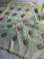 Sea Green Mashru Kataan Silk Saree With Rangkaat Alfi Meenakari Jaal Design – MKS646