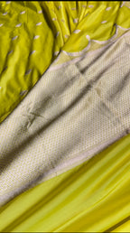 Lemon Banarasi Mashru Silk Saree with Jacquard Woven Raw Mango Buta Design MKS097