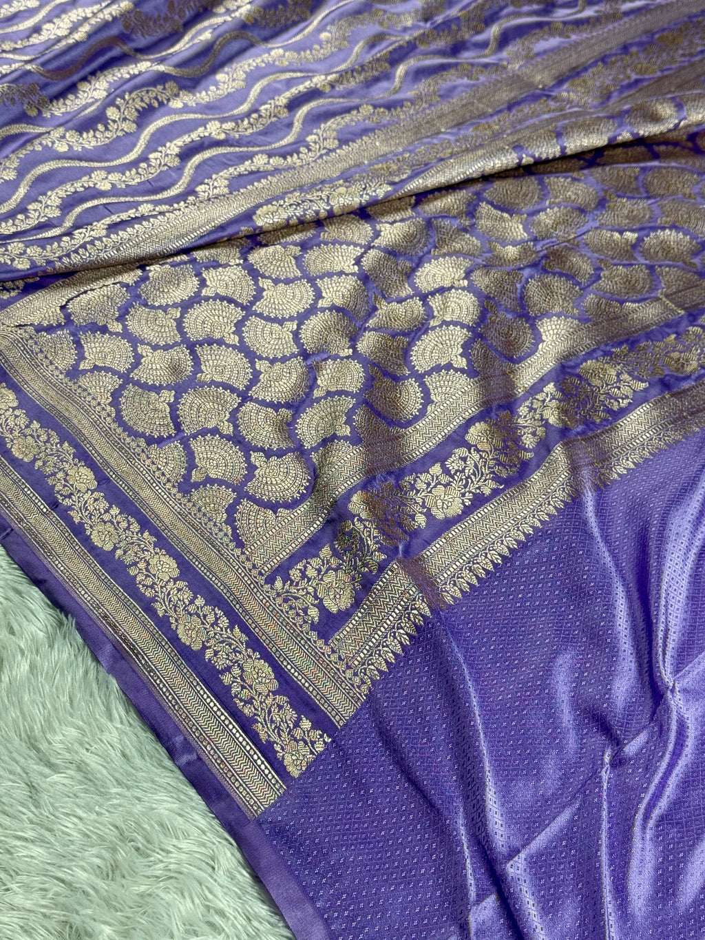 Lavender Mashru Kataan Silk Saree with Jaal Woven Pattern | MKS504