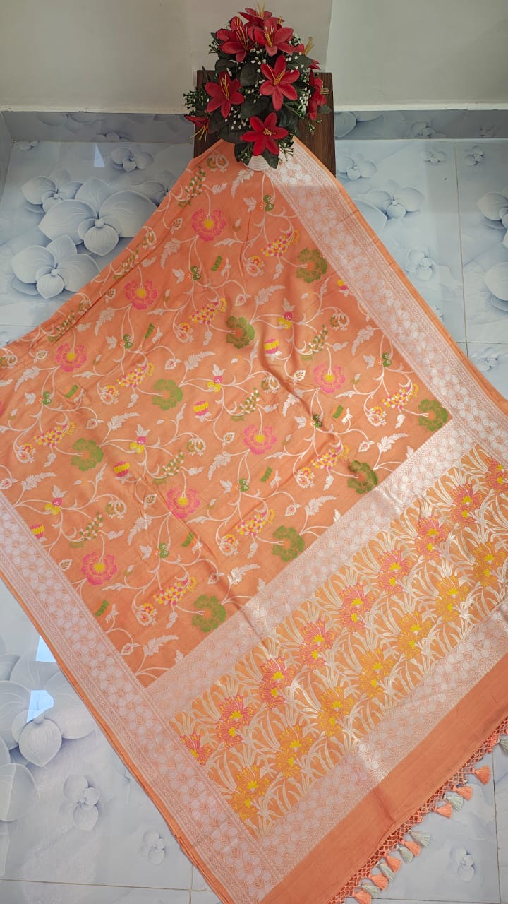 Pure Silk Tussar Banarasi Saree with All-over Meenakari Jaal Woven Pattern TSS12