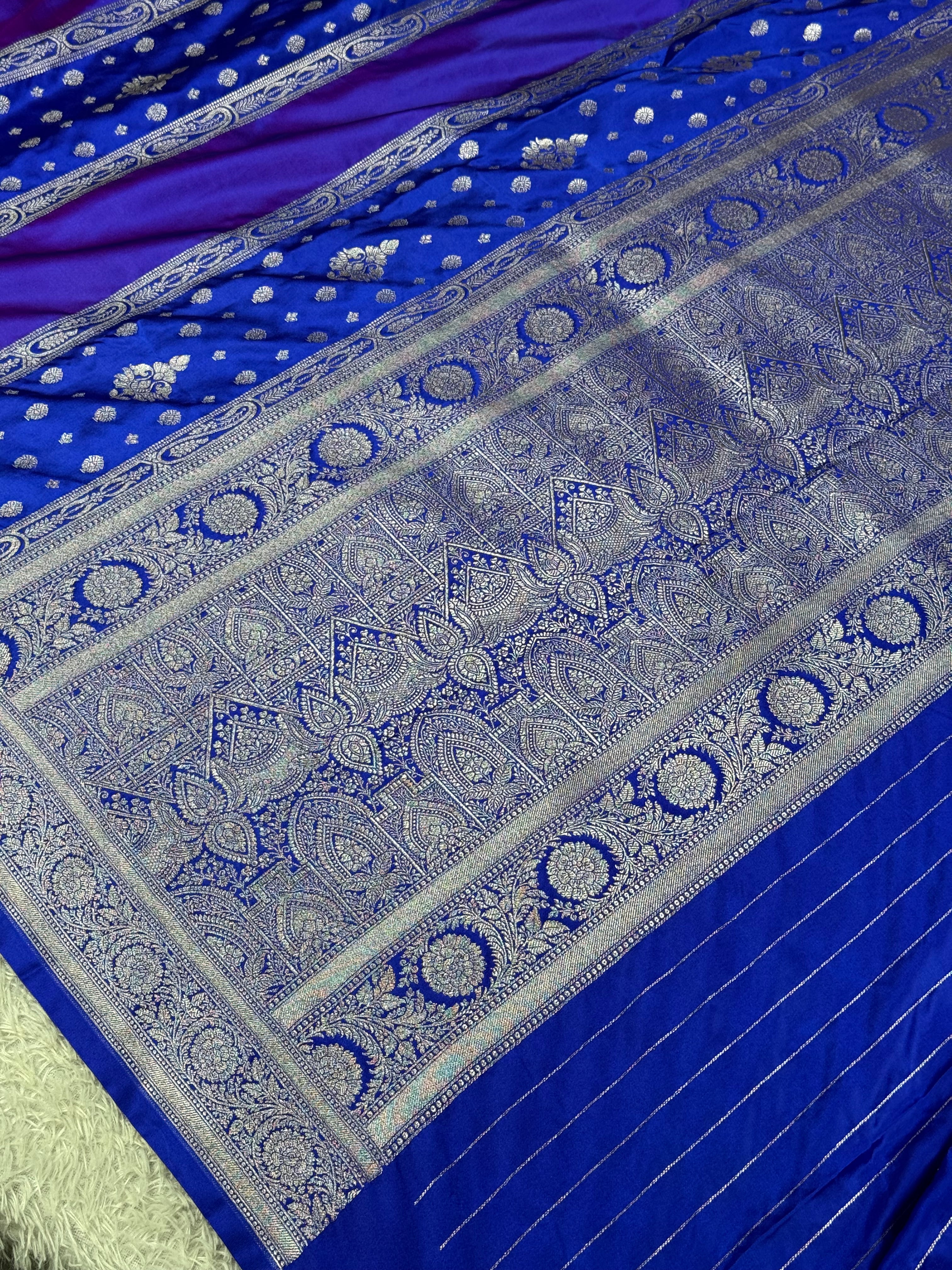 ✨ Royal Blue Rangkaat Mashru Kataan Silk Saree – MKS685 ✨