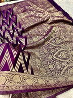 Chinon Silk Zig Zag Design Purple Color Saree CN09