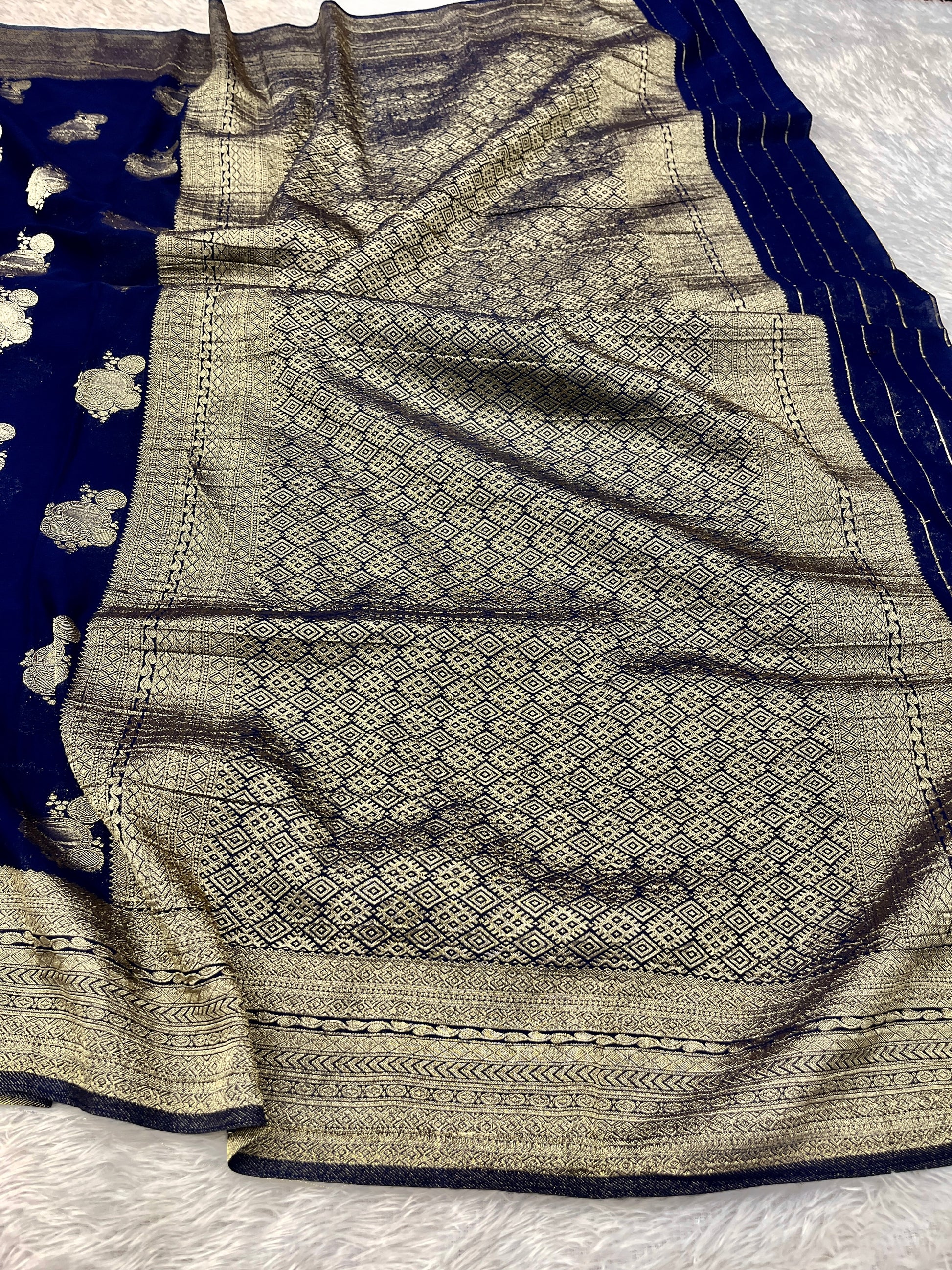 Chinon Silk Karry  Buta  Design Navy color  Saree CN08