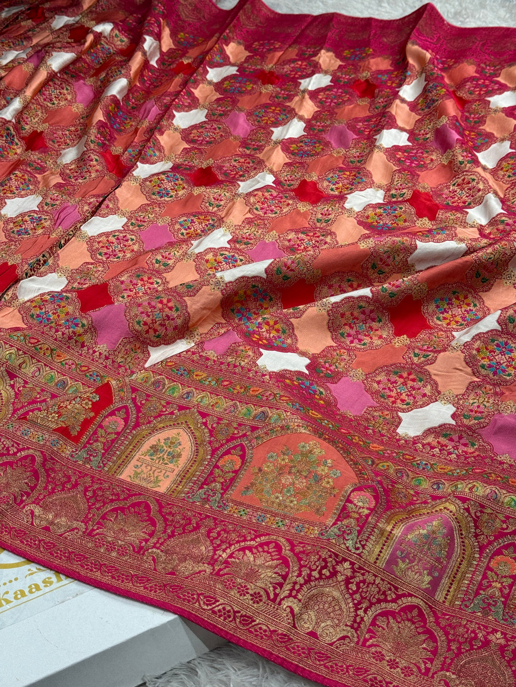 Multicolour Banarasi Modal Silk Saree with All-Over Pashmina Woven Design & Rupa-Sona Zari PSM12