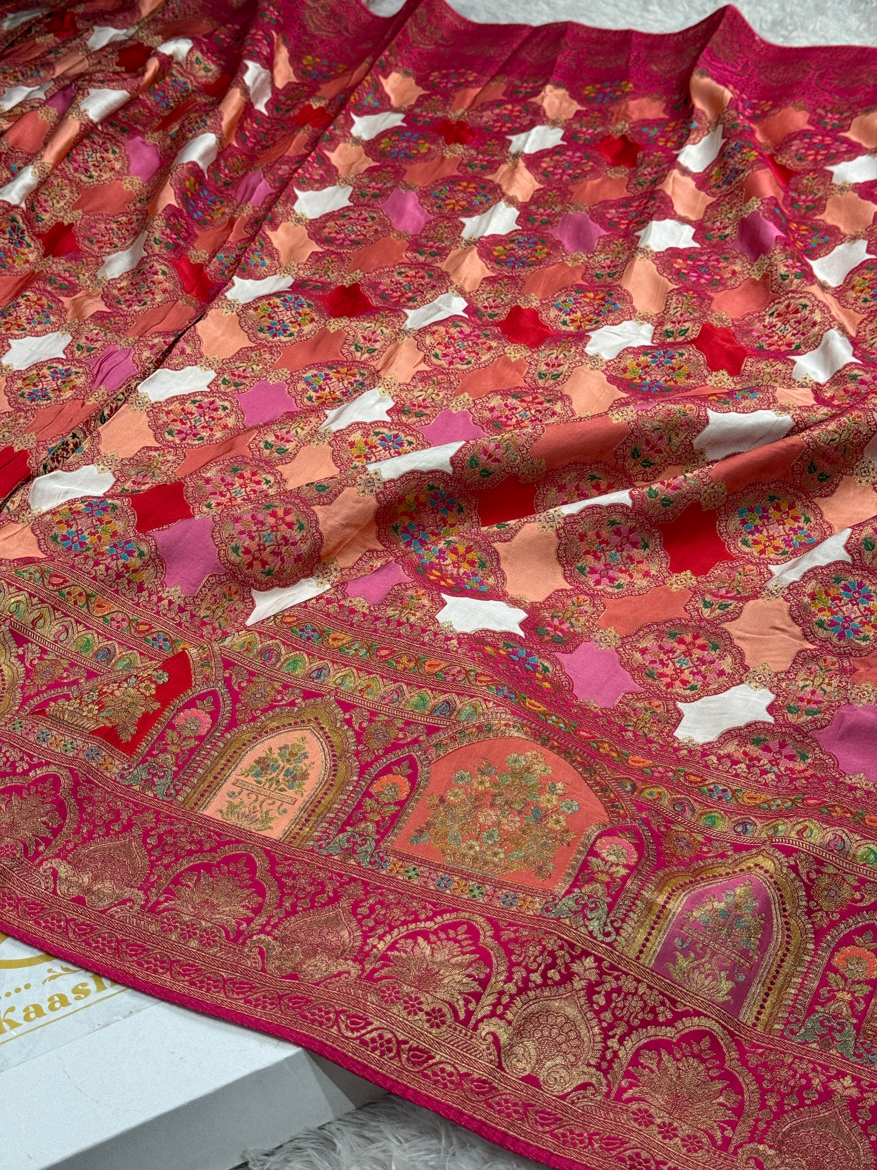 Multicolour Banarasi Modal Silk Saree with All-Over Pashmina Woven Design & Rupa-Sona Zari PSM12
