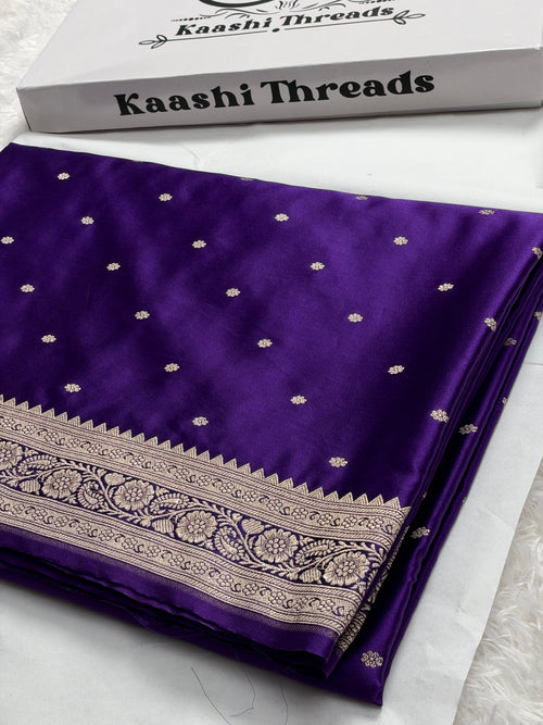 MKS881 – Purple Mashru Kataan Silk Saree with Traditional Border & Rich Zari Pallu