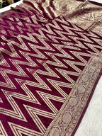 Chinon Silk Zig Zag Design Wine Color Saree CN09