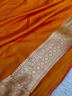 Mustard Orange Meena Kari Jaal Banarasi Satin Mashru Silk Saree MKS2