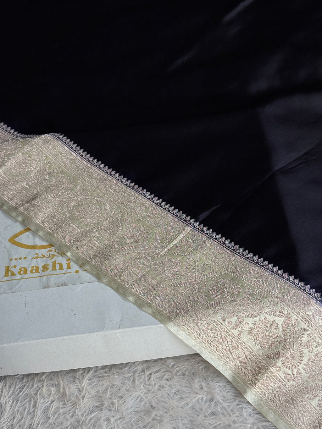 Black with Cream Mashru Kataan Silk Banarasi Saree with Rich Zari Pallu | MKS735
