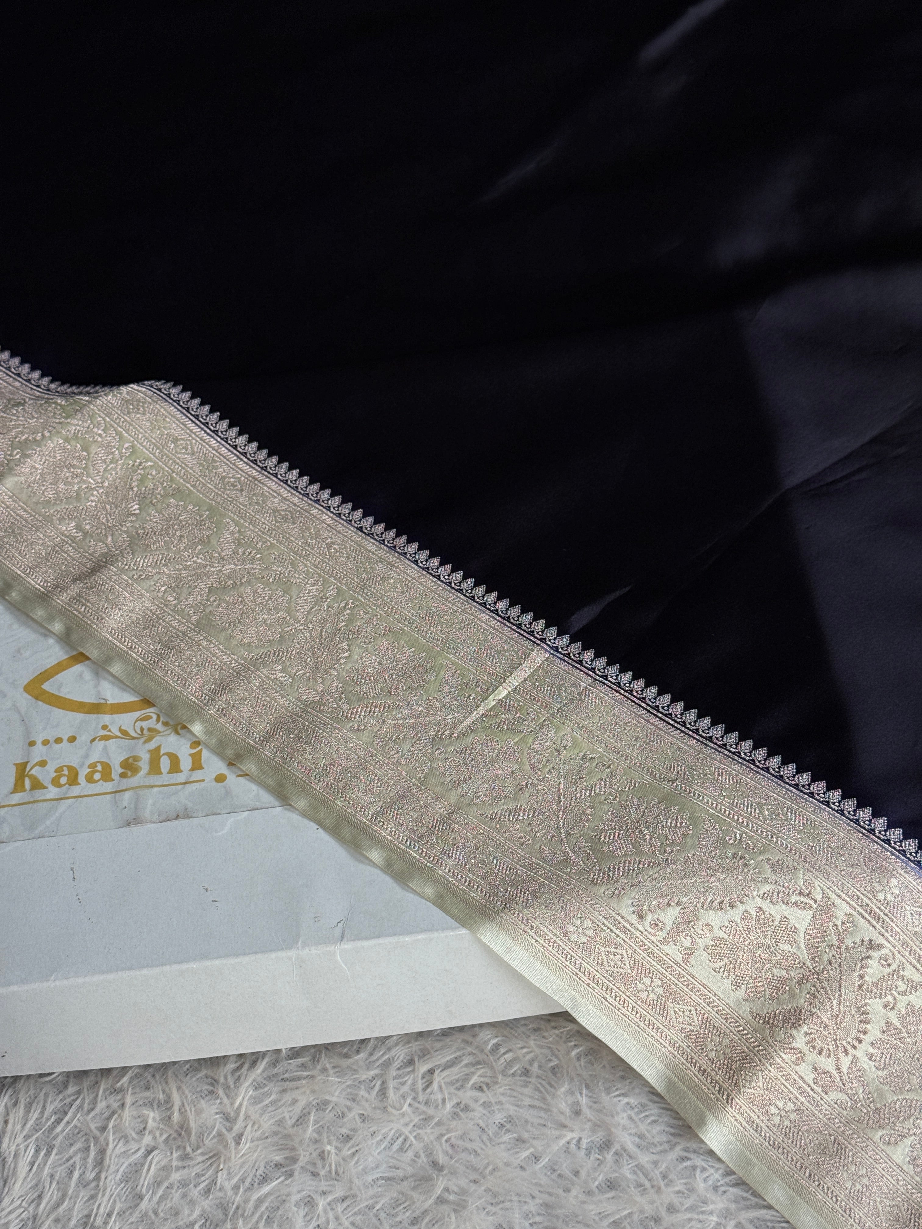 Black with Cream Mashru Kataan Silk Banarasi Saree with Rich Zari Pallu | MKS735