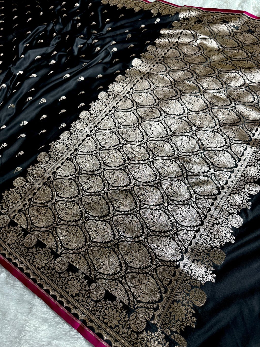 Black Banarasi Mashru Silk Saree with Jacquard Woven Fancy Buta Design  MKS022