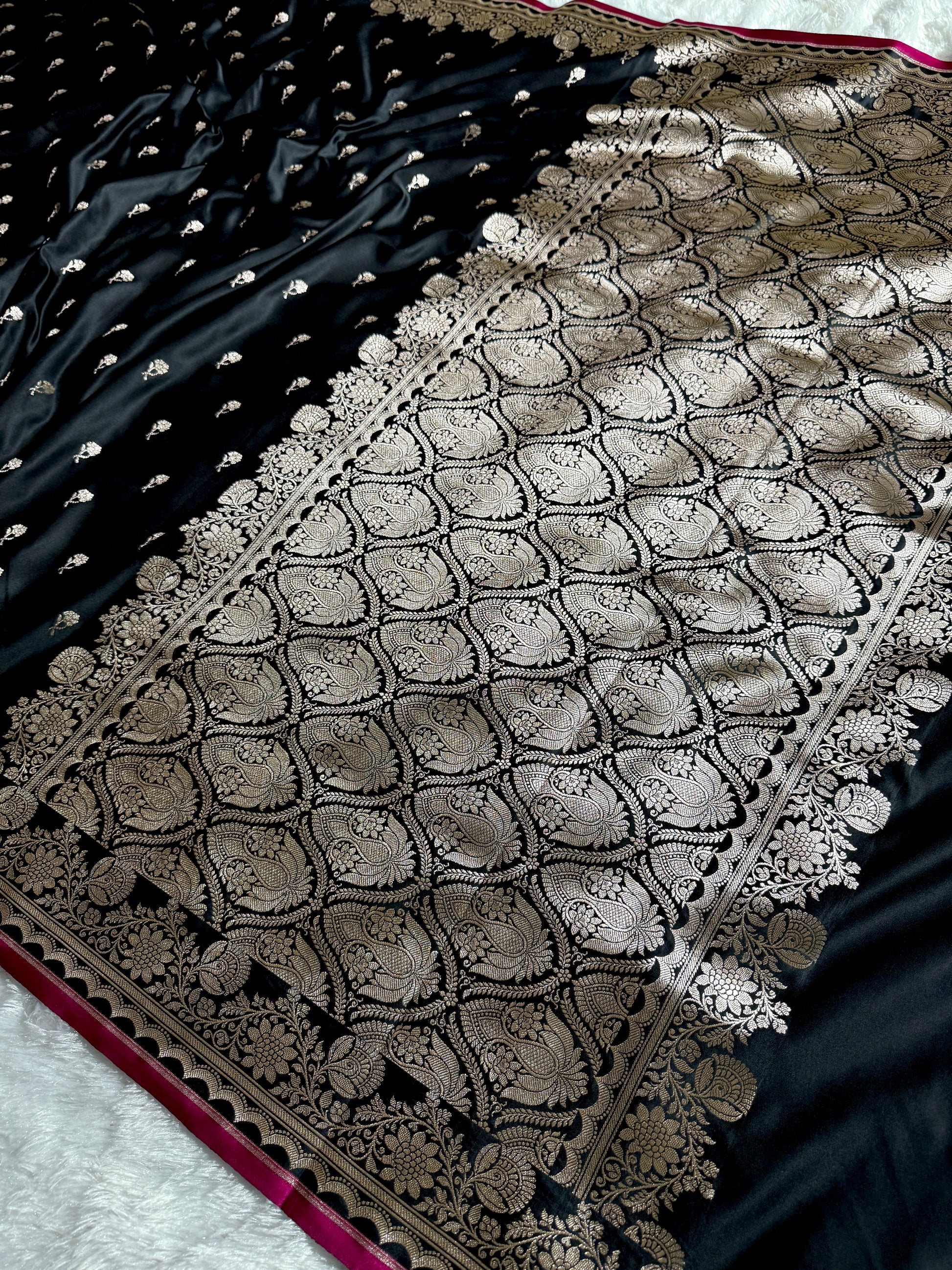 Black Banarasi Mashru Silk Saree with Jacquard Woven Fancy Buta Design  MKS022