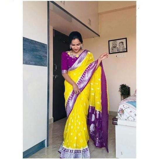 Semi Georgette Silk Saree with Leaf Buta & Rich Zari Pallu – SM61