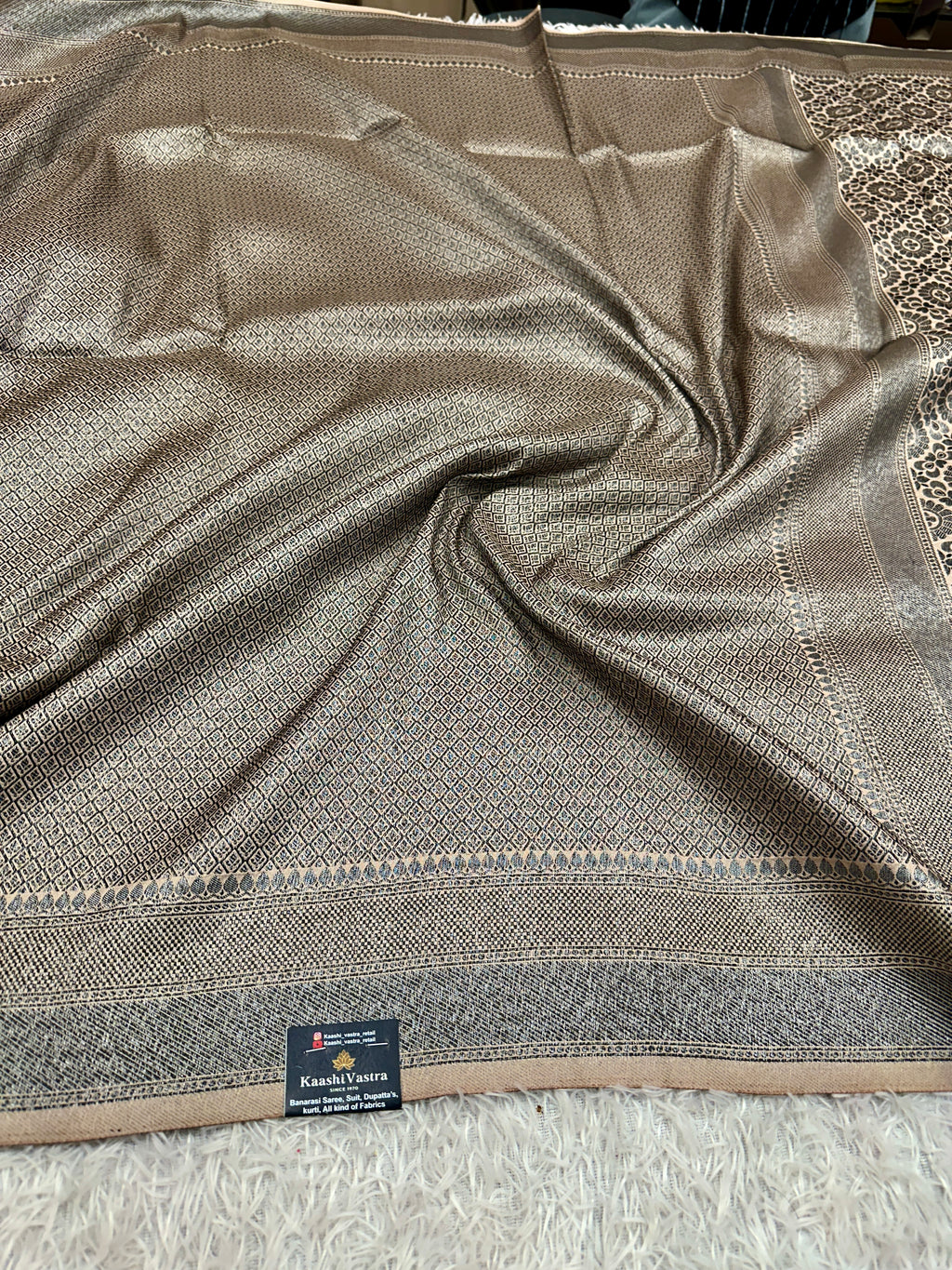 STF54 – Royal Pitch Dupion Saree with Embossed Square Woven Designs