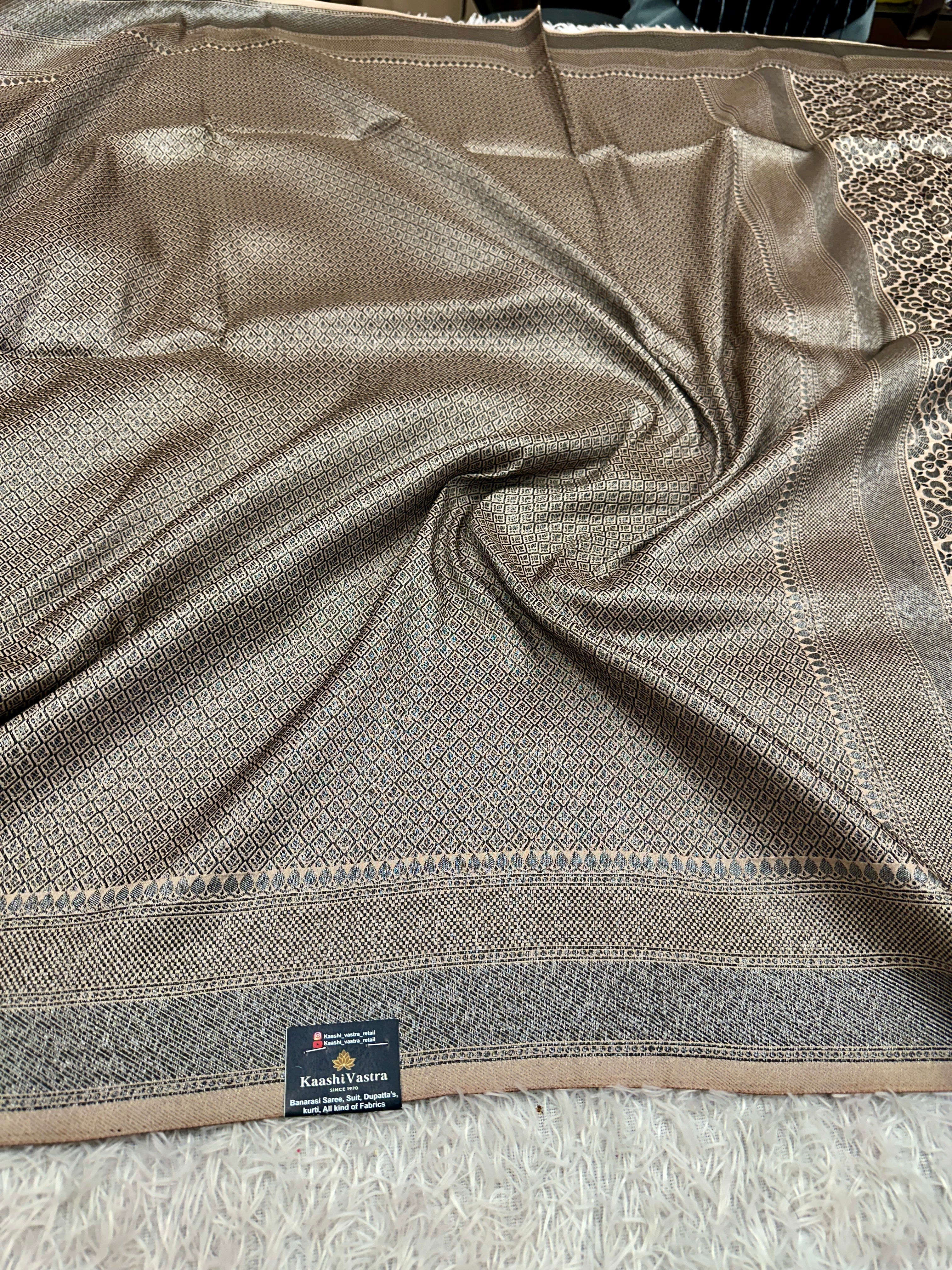 STF54 – Royal Pitch Dupion Saree with Embossed Square Woven Designs