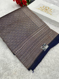 Navy blue Banarasi Dupion Silk Saree with Embossed Antique Zari Weaving & Rich Antique Zari Pallu | STF93