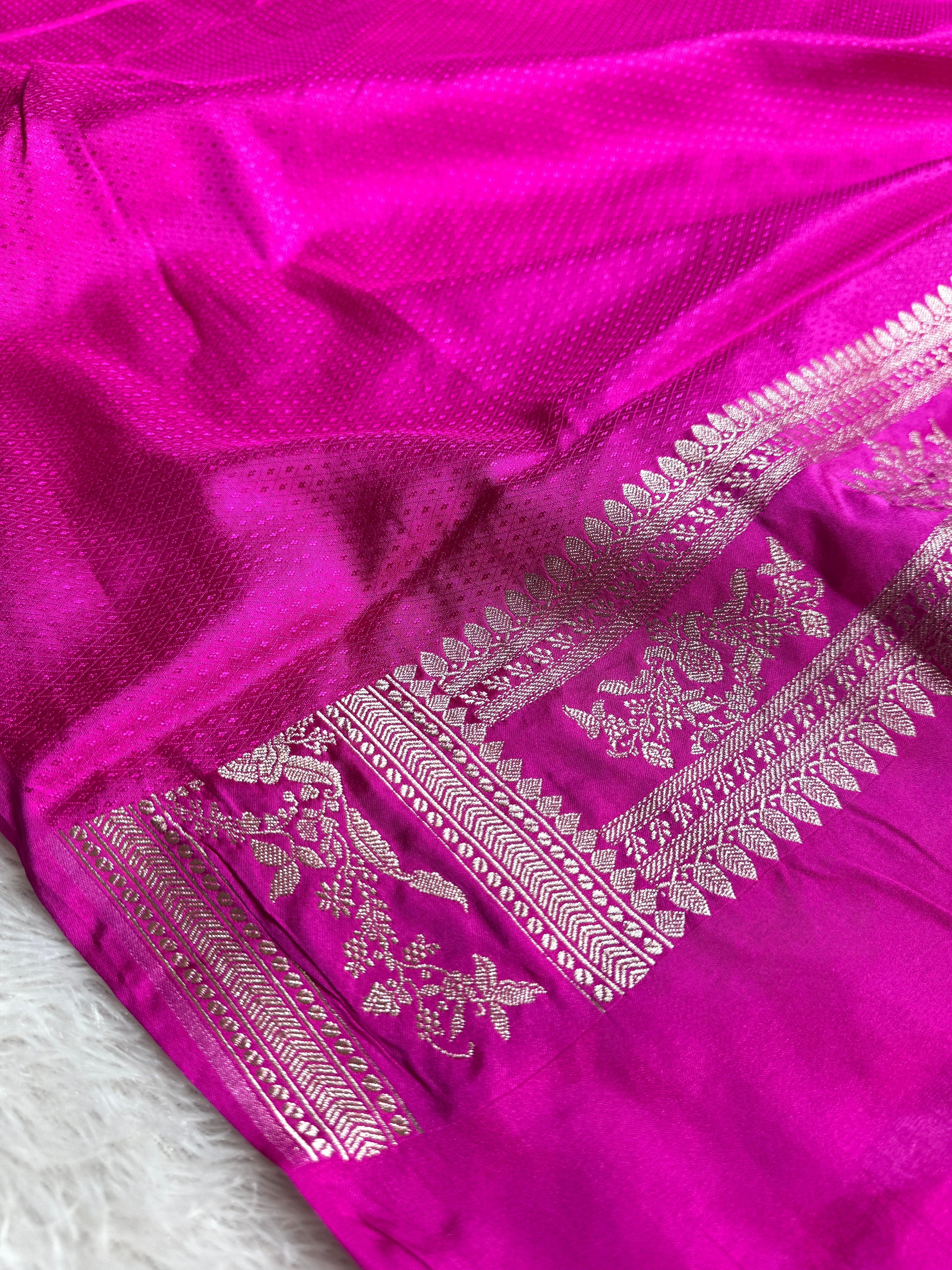 Rani Banarasi Mashru Kataan Silk Saree with All-Over Jaal Weave & Rupa-Sona Zari MKS133
