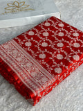 Red Mashru Kataan Silk Banarasi Saree with Meenakari Zari Jaal Design | MKS745