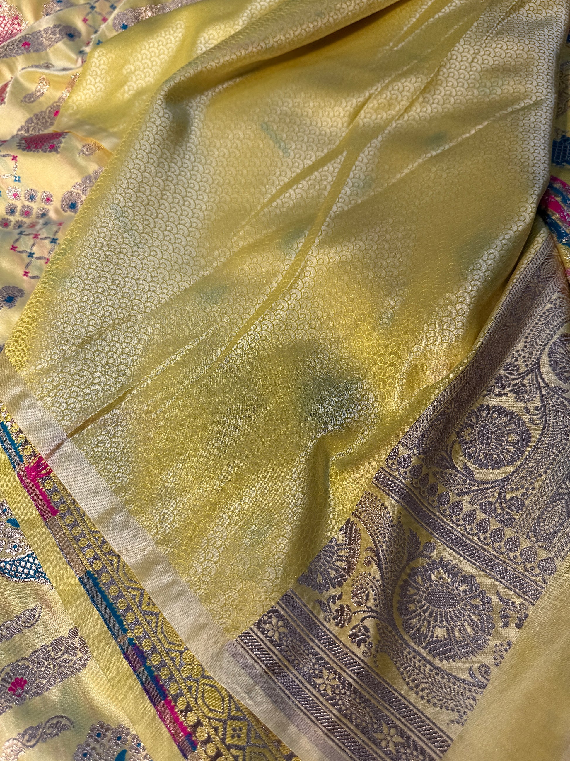 Mashru Kataan Meena flower Saree Ms14