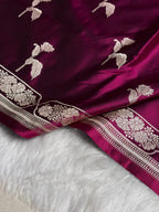 Banarasi Mashru Kataan Silk Saree Featuring Flower Buta Design with Ikkat Border and Zari Pallu – MKS409