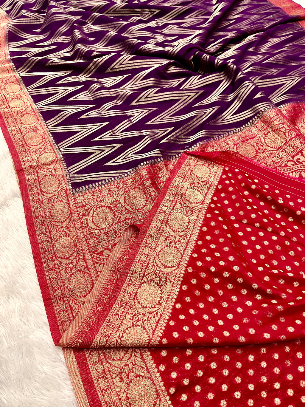 Chinon Silk Zig Zag Design Magenta with Rani Color Saree CN09