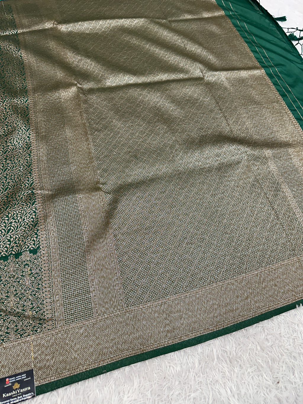 Bottle Green Banarasi Dupion Silk Saree with Embossed Antique Zari Weaving & Rich Antique Zari Pallu | STF98